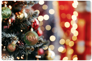Christmas tree decorations with IQM logo on for sensory input 