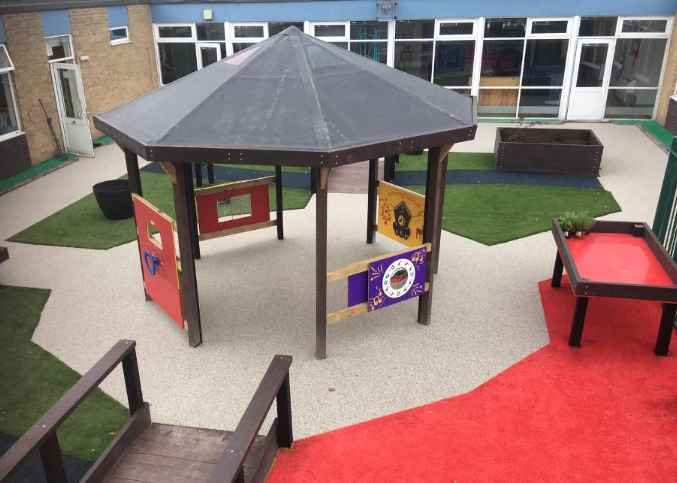 A colourful outdoor play area at Chesnut Lodge